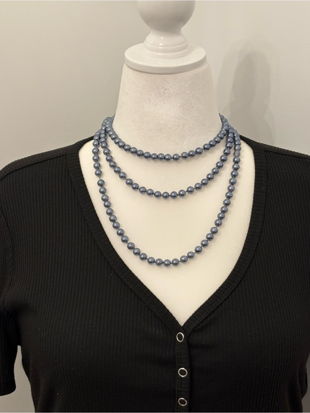 Blue Faux Pearl Extra Long Necklace